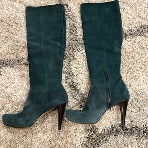 Butter Suede Gray-Blue Aqua Pull On Ankle Zip Boots Size 7.5 Made In Italy